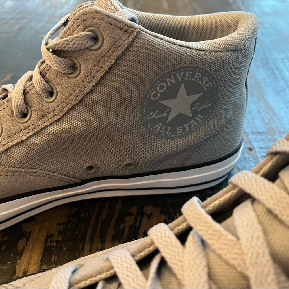 Converse All Star Chuck Taylor Gray & White High Top Canvas & Suede Sneakers - Picture 7 of 11